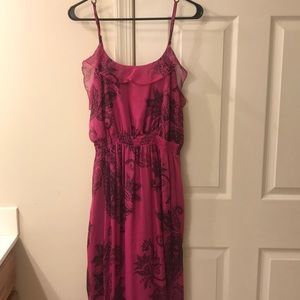 Magenta Printed Ruffle Top Maxi Dress